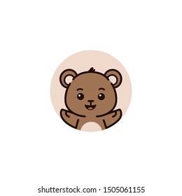 Bear logo, cute kind character.Vector illustration in cartoon style.