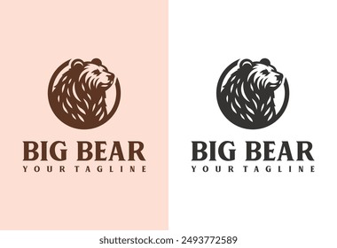 Diseño de logotipo de oso y diseño de Ilustración vectorial de marco circular en estilo vintage