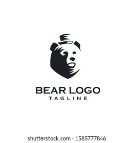Bear logo design head black and white vector.