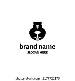 Bear logo design holding a trophy. minimalistic style mascot logo