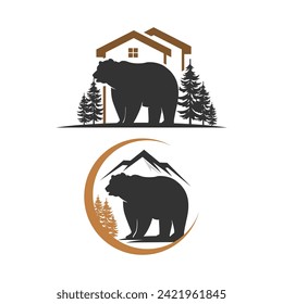 Bear logo design template vector. Editable bears and house vectors for wild nature and house logos concepts