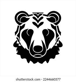 Bear logo design . Vector illustration eps 10. A bear's head with hearts on it's face in black and white, on a white background