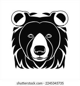 Bear logo design . Vector illustration eps 10. A bear's head with two eyes and a nose with a long tail, black and white illustration