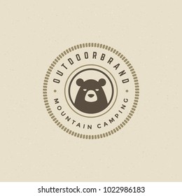 Bear logo emblem vector illustration. Outdoor adventure expedition, bear head silhouette shirt, print stamp. Vintage typography badge design.