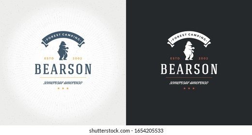 Bear logo emblem vector illustration silhouette for shirt or print stamp. Vintage typography badge or label design.