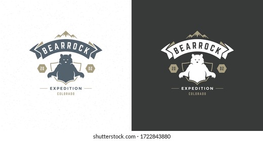 Bear logo emblem vector illustration silhouette for shirt or print stamp. Vintage typography badge or label design.