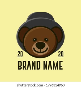 Bear logo with hat vector illustration. Fashion company. Eps 10