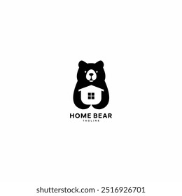 bear logo with house.
negative space logo vector