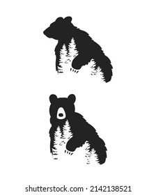 Logo del oso aislado de fondo blanco. Icono del vector, bosque 