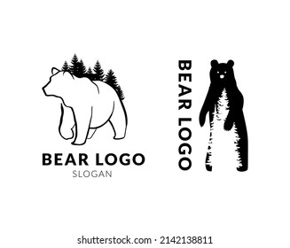 Bear logo isolated on white background. Vector icon, forest 