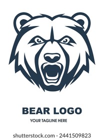 Bear logo line icons. Wild animal brand label. Grizzly vector illustration.