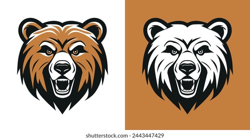 Bear logo line icons. Wild animal brand label. Grizzly vector illustration.