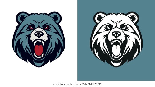 Bear logo line icons. Wild animal brand label. Grizzly vector illustration.
