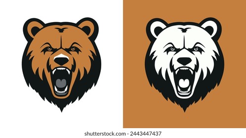 Bear logo line icons. Wild animal brand label. Grizzly vector illustration.