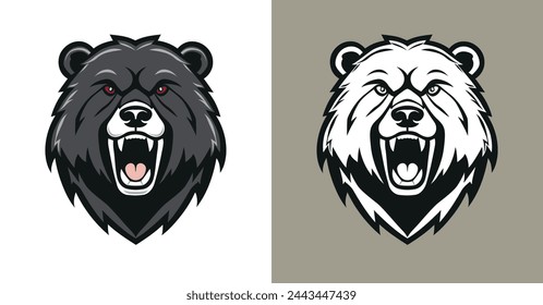 Bear logo line icons. Wild animal brand label. Grizzly vector illustration.