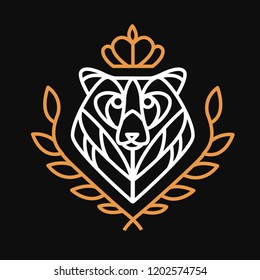 bear logo on black background with wreath and crown

