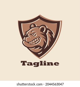 Bear logo in shield, suitable for brand logos or team logos.
