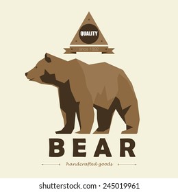 bear logo simple vector image polygon geometry vintage retro hunting flat animal polygonal wild