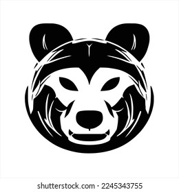 Bear logo template. isolated. A bear's head with a hood on it's head, in black and white, with a white background