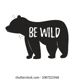 Bear logo template with text Be wild. Wild animal typography badge design