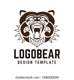 Bear logo - vector illustration on white background Grizzly bear silhouette design. Emblem, label or mascot template.