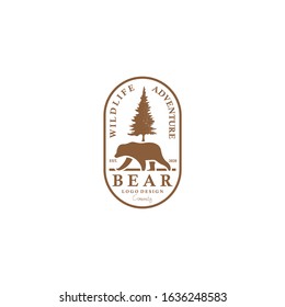 Bear logo for Vintage Badge of Adventure Travel, Forest Hill Camp logo design