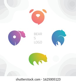 Bear logos pack design vector with gradient on flat style. 4 bears logo bundle for app, website, tshirt, identity, creative startup and company product.