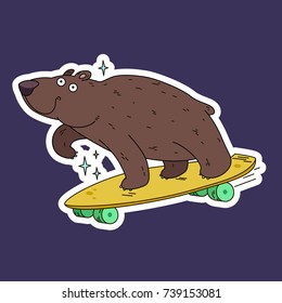 Bear. Longboard. Vector illustration