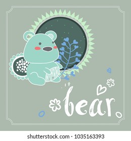 Bear looking out to the starry night. Baby blue color.