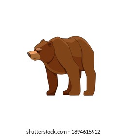 Ten cuidado y camina. Caricatura de un gran animal mamífero. Criatura del bosque salvaje con piel marrón. Ilustración plana vectorial aislada en fondo blanco.