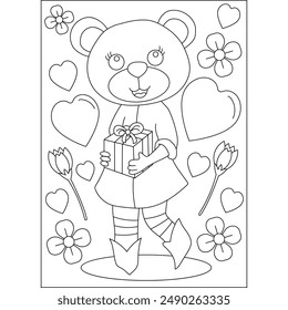 bear love and affection theme coloring book page for ui, ux, web, app, brochure, flyer and presentation design, etc.