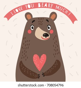 Bear in love. Cute card with bear