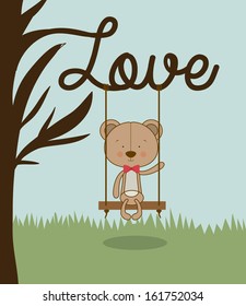 bear love design over landscape background vector illustration 
