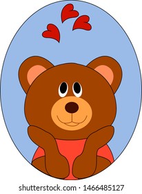 Bear in love, illustration, vector on white background.
