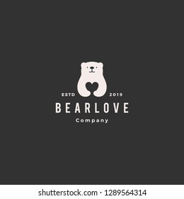 Bear Love Logo Hipster Retro Vintage Vector Icon Illustration