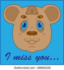 Bear in love on a blue background.