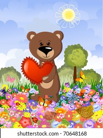 Bear in love on the lawn