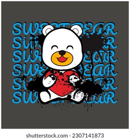 Bear Love Patch V76 Patch Streetwear, Urban Design Black and White Colors Patch Commercial Use