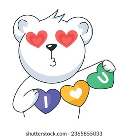 Bear love proposal, flat sticker  