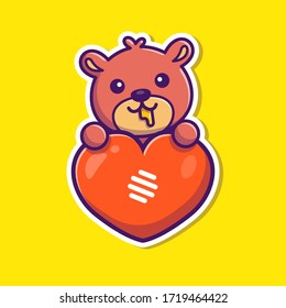 Bear Love Vector Icon Illustration. Animal And Big Heart Icon Concept Isolated Premium Vector. Flat Cartoon Style 