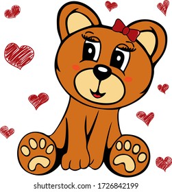 Bear in love. Vector template for design T-shirts. Fashion graphic for apparel. Character image bear for children's magazines and preschool institutions. 