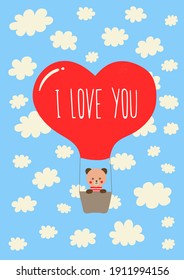 Bear in love.Ideal for greeting card, poster, Valentine, wedding,  date, anniversary,birthday,invitations,baby shower,post,stickers,website,flyers, booklets, banners.Ideal for many projects!