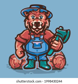 Bear Lumberjack Funny Character Illustration