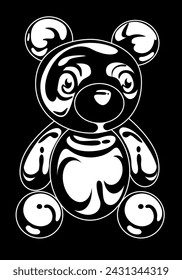 Bear made with a balloon. Y2k retro futuristic aesthetic. Balloon animals vector cartoon illustration. Bear cute characters. Balloon stickers. Vector children toy pet sculpture