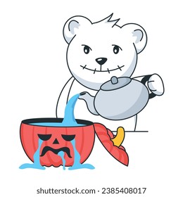 Bear making halloween tea, doodle sticker 