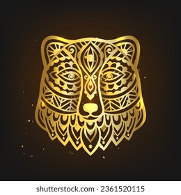Ornamento de mandala de oso. Ilustración vectorial. Dibujo étnico de las flores. La naturaleza animal del oso al estilo Zen boho. Página de color Gold Magic
