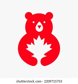 Bear Maple Leaf Logo Negative Space Vector Template. Bear Teeth Coffee Symbol