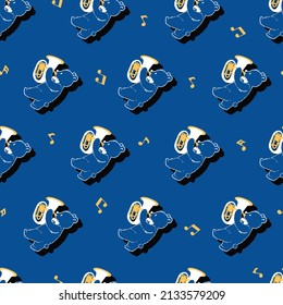 Bear Marching Band Tuba Music Vector Graphic Art Seamless Pattern can be use for background and apparel design