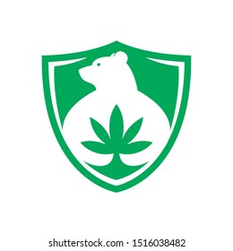 Bear and Marijuana, Weed or Cannabis inside Shield in Negative Space Concept