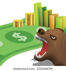 concepto de mercado de osos; 3d ilustración temática del mercado financiero.